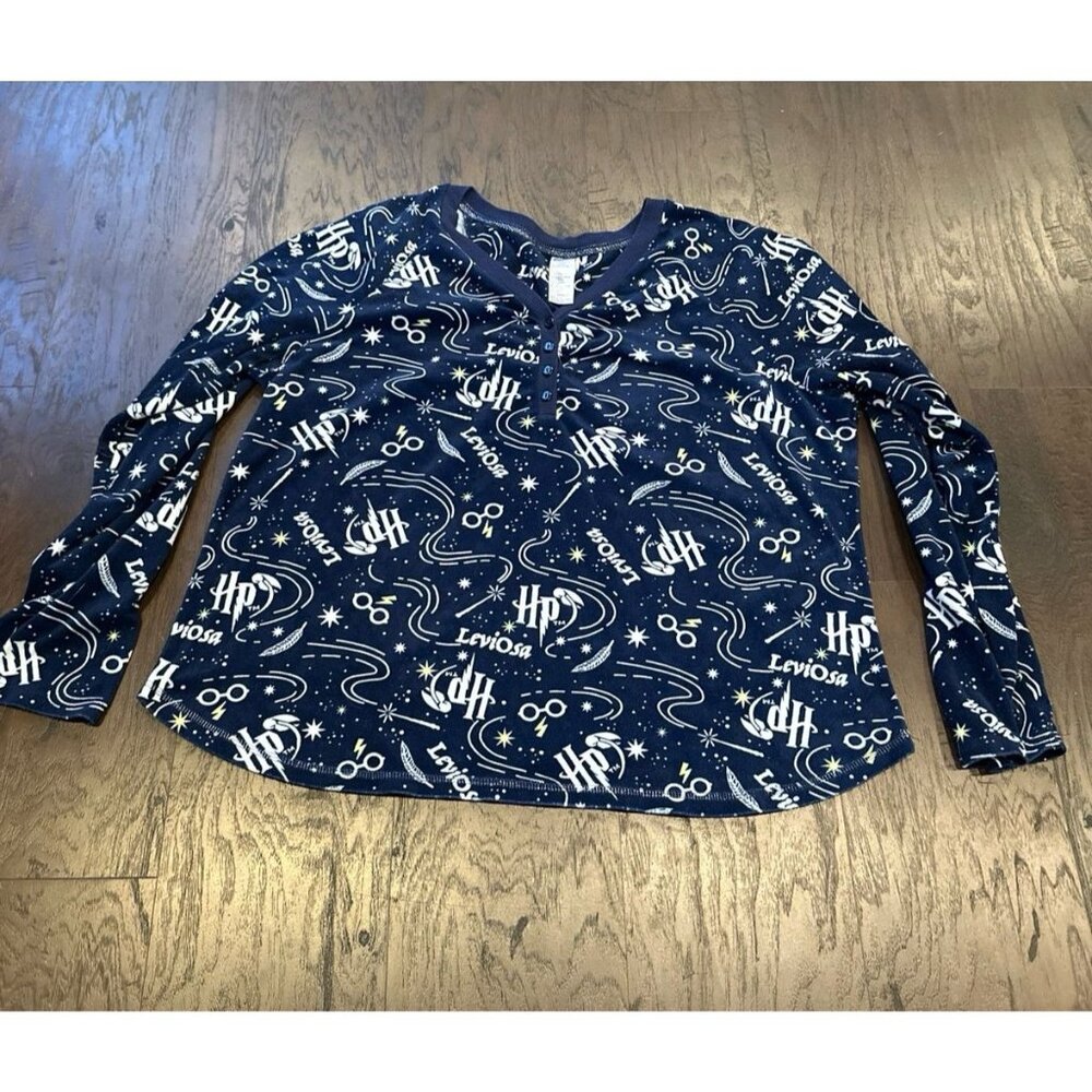 Harry Potter‎ Pajama Shirt Womens 2x Fleece Blue Wizard